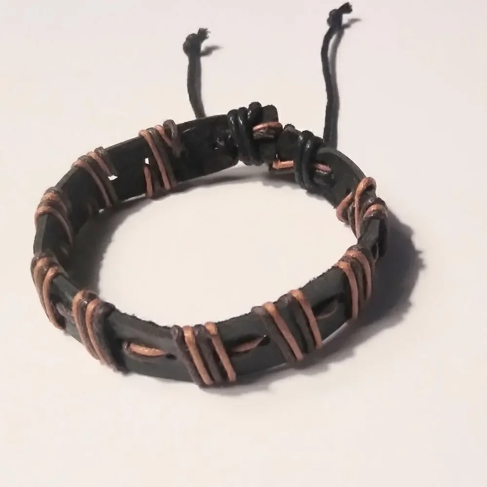 Men's leather bracelet braided brown New d4‎